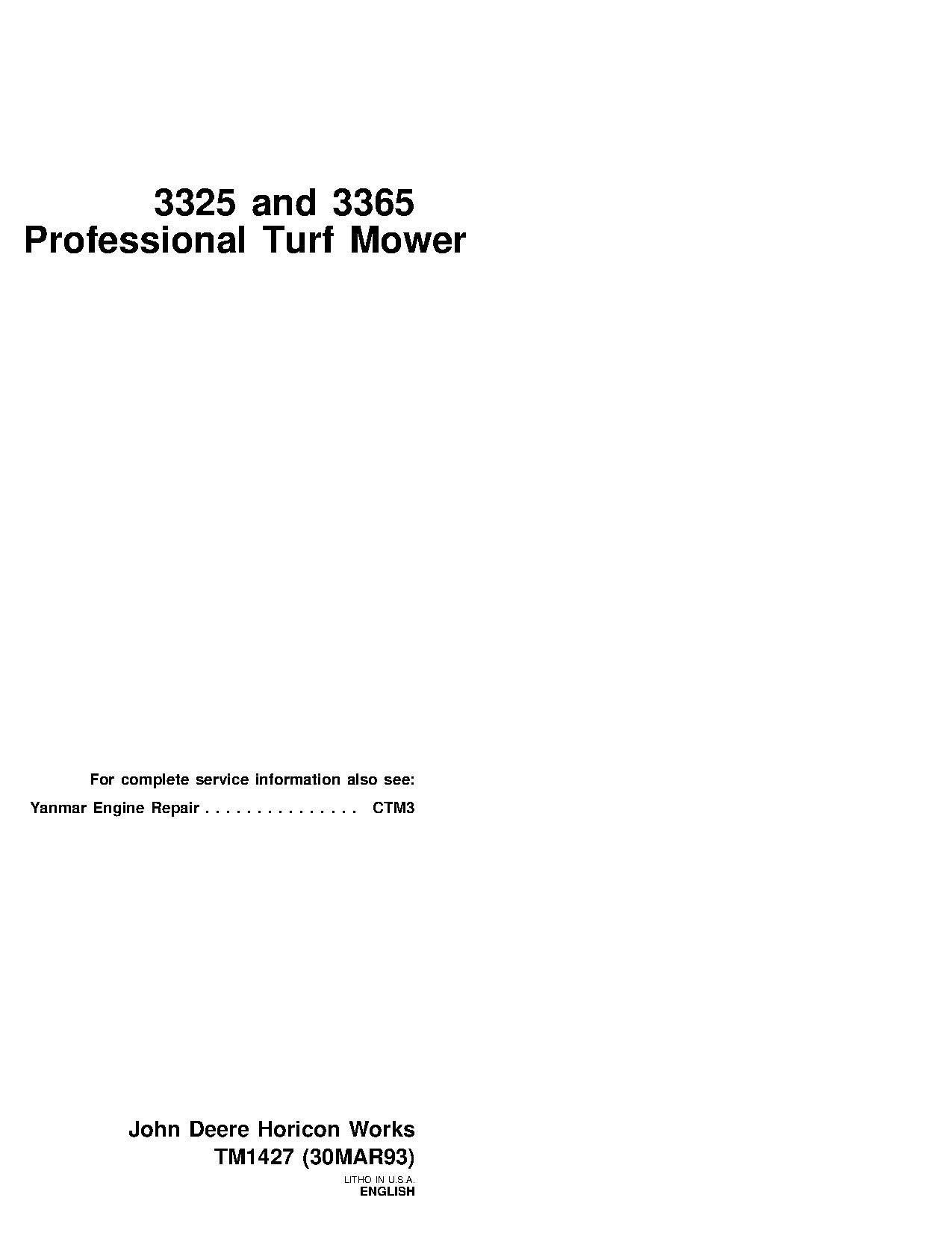 John Deere 3325 3365 Professional Turf Mowers Technical Manual TM1427 (1)
