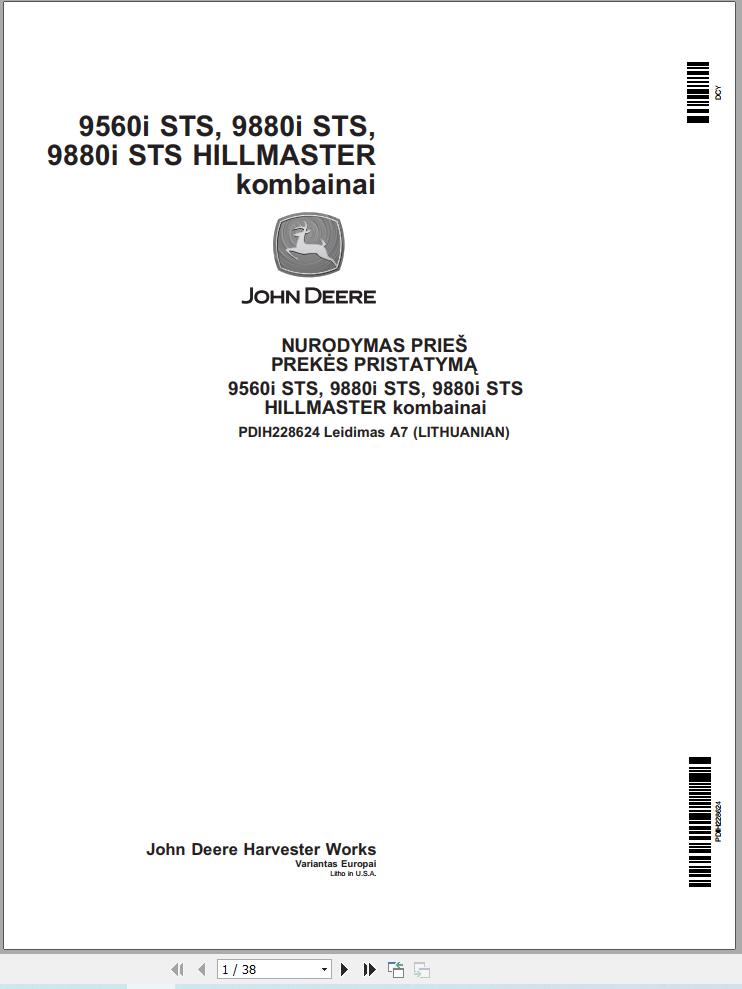 John Deere 9560i STS to 9880i STS HILLMASTER Predelivery Manual PDIH228624 LT (1)