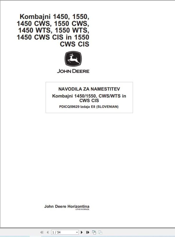John Deere Combine 1450 to 1550 CWS CIS Installation Manual PDICQ59629 SL (1)
