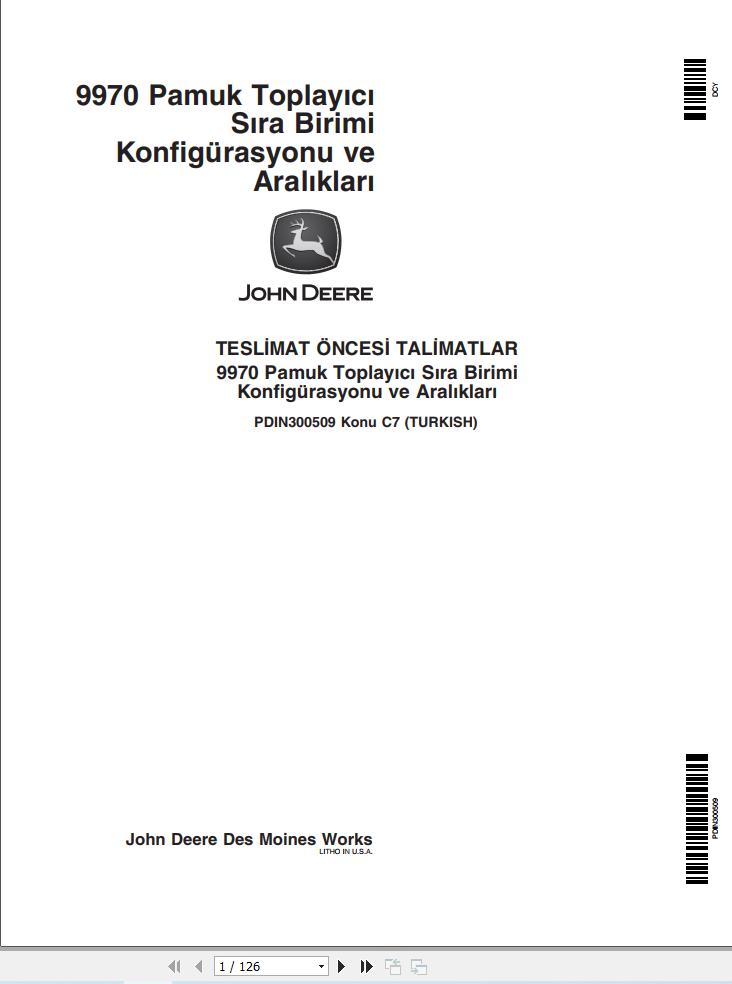 John Deere Cotton Picker 9970 Predelivery Manual PDIN300509 TR (1)