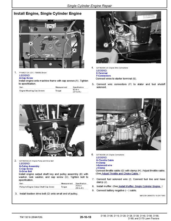John Deere D100 D105 D110 D120 D125 D130 D140 D150 D155 D160 D170 Lawn Tractors Technical Manual Tm113219 (2)