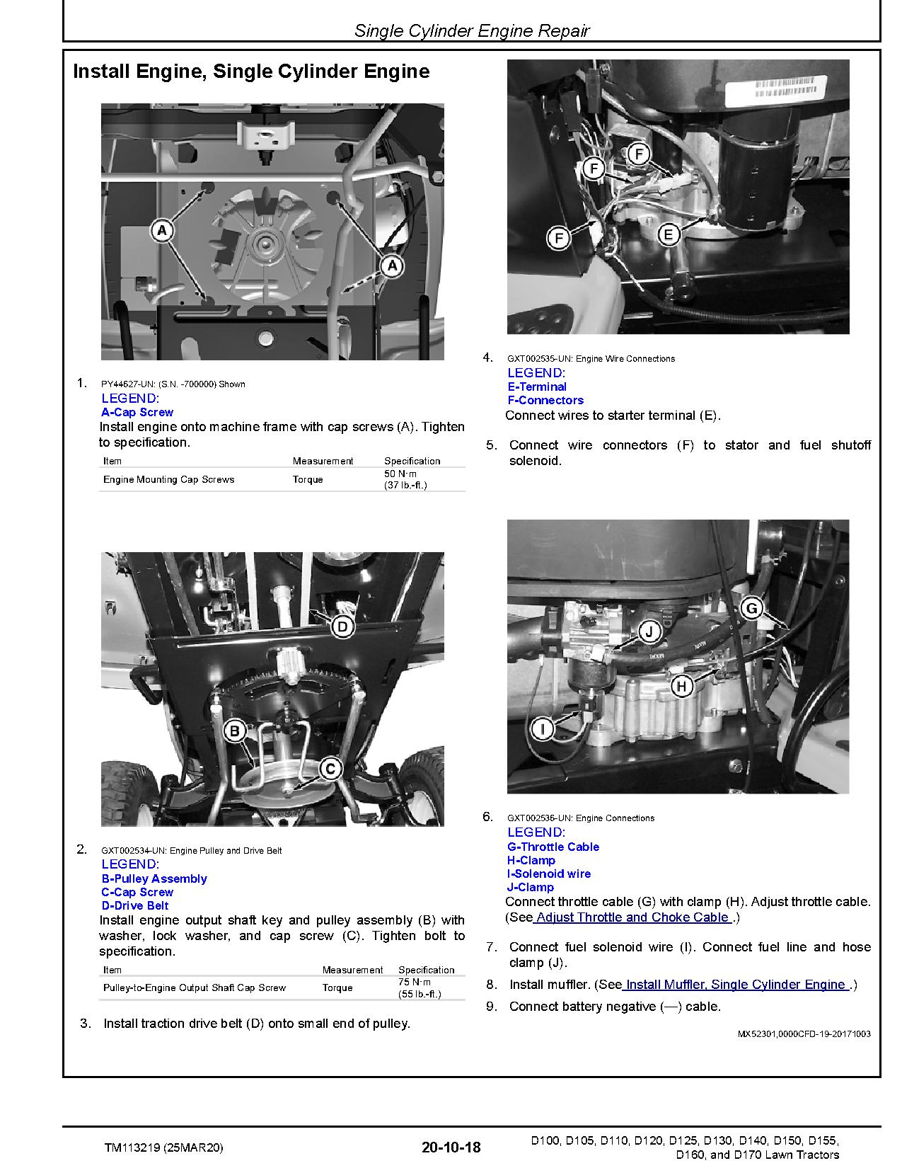 John Deere D100 D105 D110 D120 D125 D130 D140 D150 D155 D160 D170 Lawn Tractors Technical Manual TM113219 (2)
