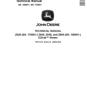 John Deere EZtrak Z625 Z645 Z655 Z665 Zero Turn Mowers Technical Manual TM113119 (1)