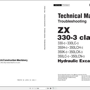 John Deere Excavator 350D LC Hitachi ZX350LC 3 Technical Parts Operators Manual 1