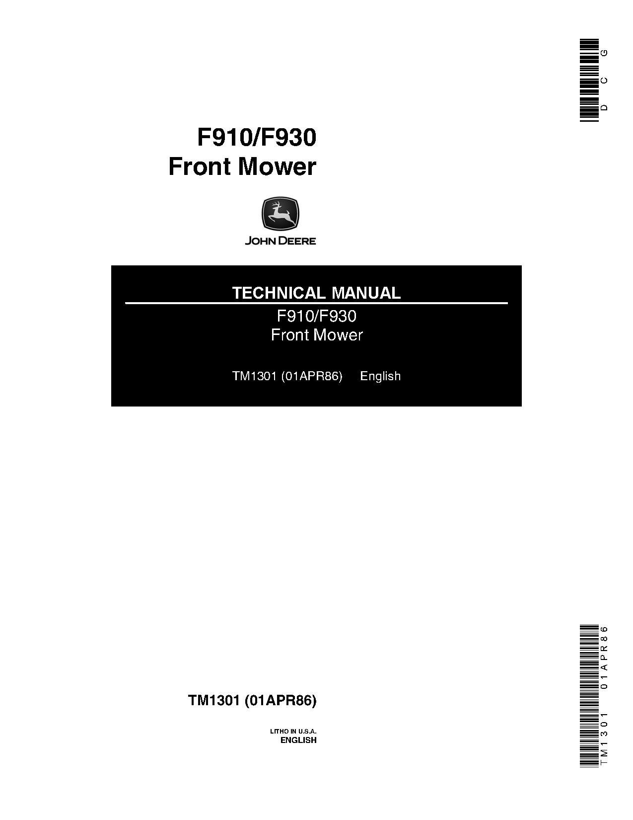 John Deere F910 F930 Front Mowers Technical Manual TM1301 (1)