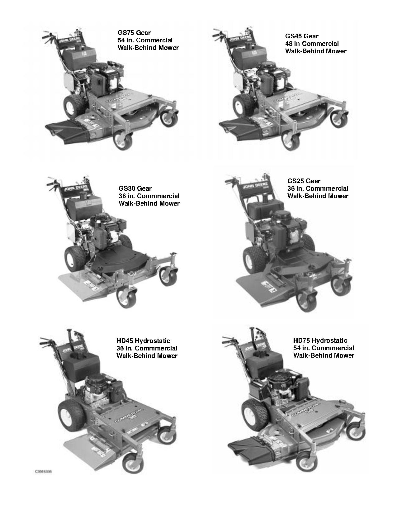 John Deere GS25 GS30 GS45 GS75 HD45 HD75 Commercial Walk Behind Mowers Technical Manual TM1598 (2)
