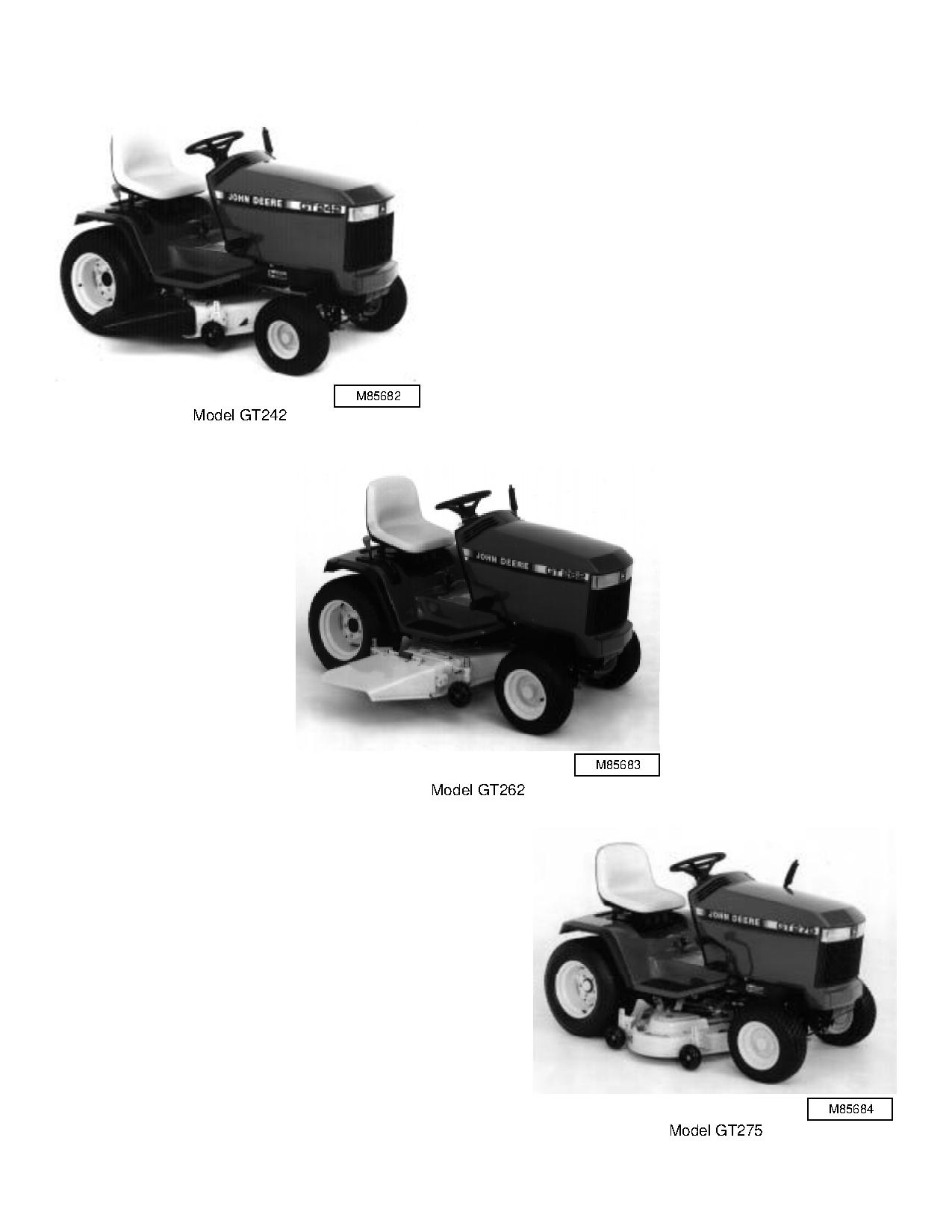 John Deere GT242 GT262 GT275 Lawn Garden Tractors Technical Manual TM1582 (2)