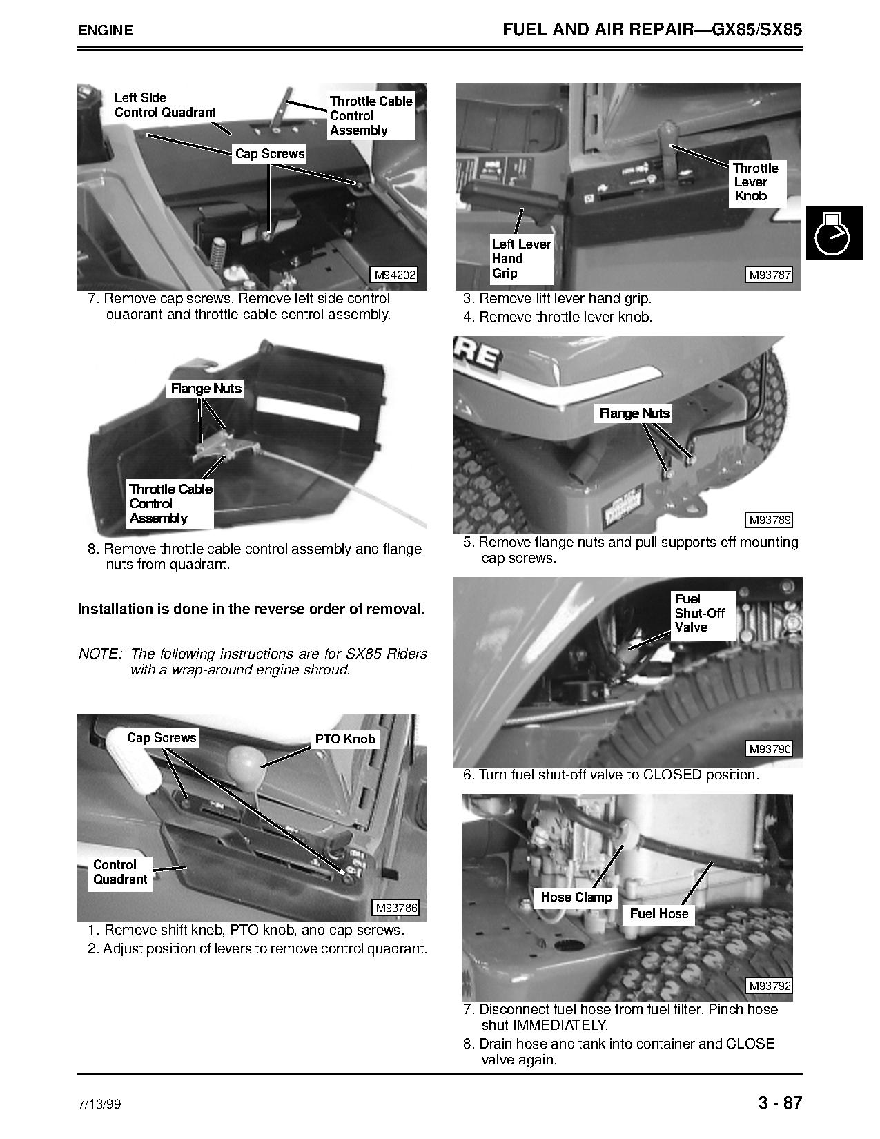 John Deere GX70 GX75 GX85 GX95 SRX75 SRX95 SX85 Riding Mowers Technical Manual TM1491 (3)