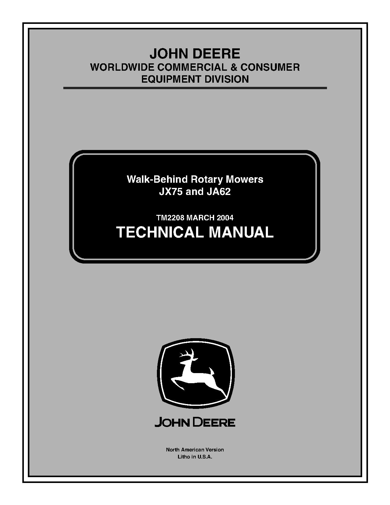 John Deere JA62 JX75 Walk Behind Rotary Mowers Technical Manual TM2208 (1)