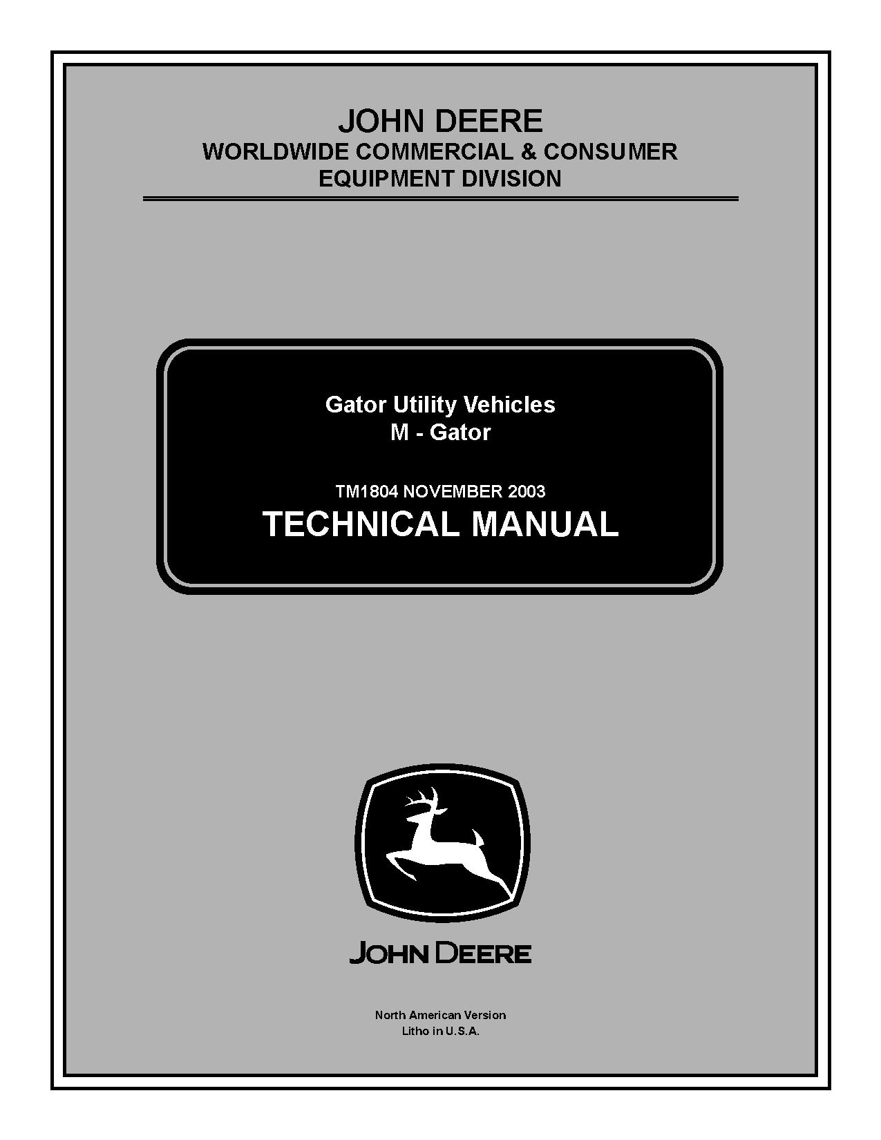John Deere M Gator Military Gator Utility Vehicles Technical Manual TM1804 (1)