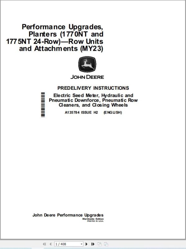 John Deere Planter 1770NT 1775NT Predelivery Instructions A135784 (1)