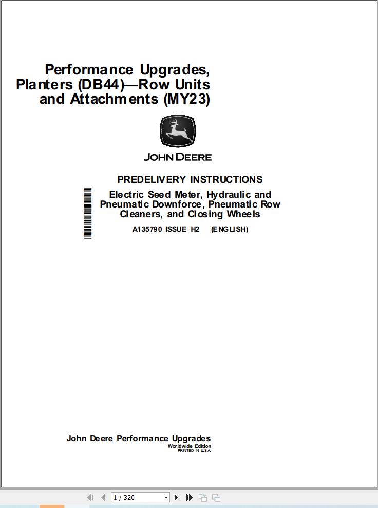 John Deere Planter DB44 Predelivery Instructions A135790 (1)