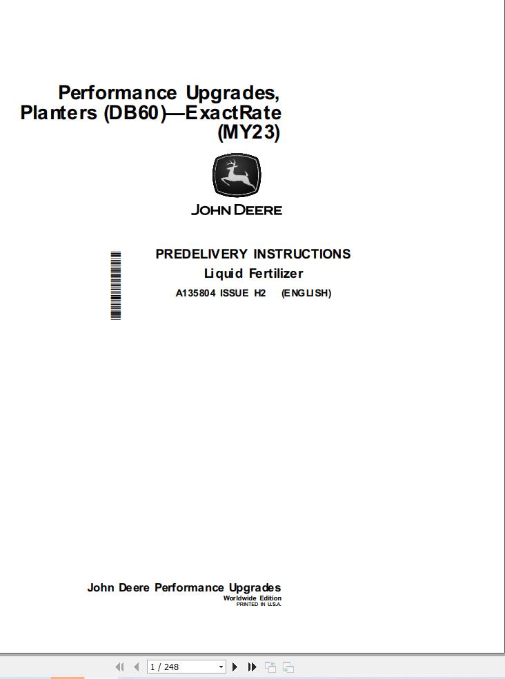 John Deere Planter DB60 Predelivery Instructions A135804 (1)
