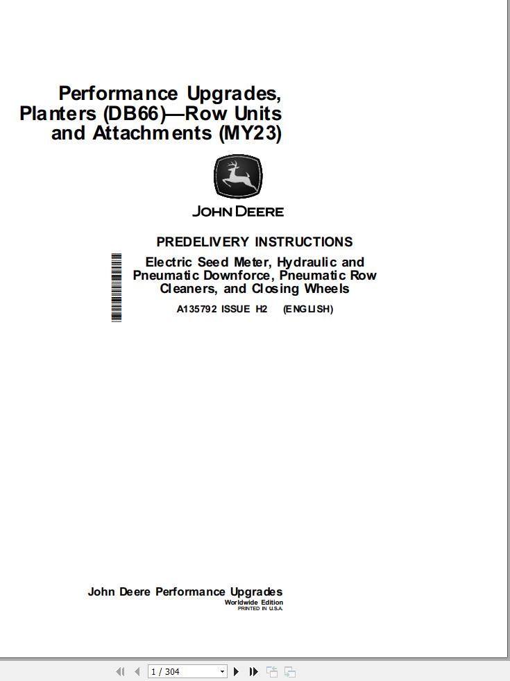 John Deere Planter DB66 Predelivery Instructions A135792 (1)