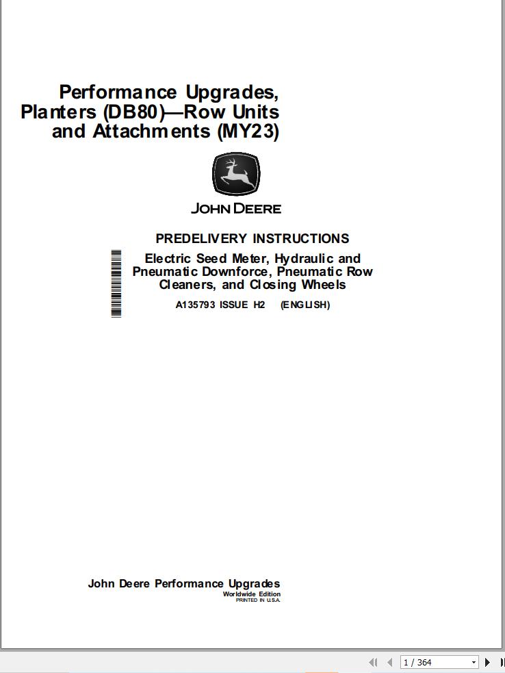 John Deere Planter DB80 Predelivery Instructions A135793 (1)