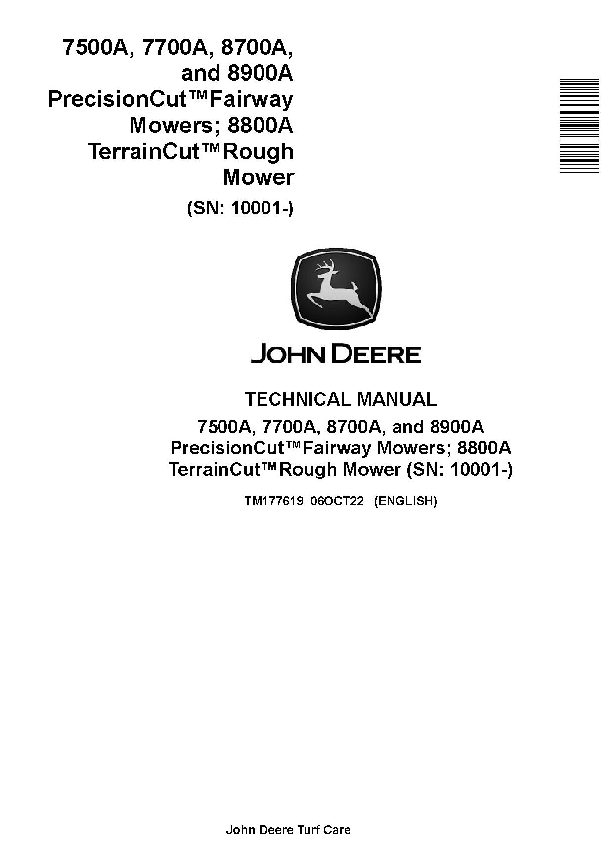 John Deere PrecisionCut 7500A 7700A 8700A 8900A TerrainCut 8800A Reel Mowers Technical Manual TM177619 (1)