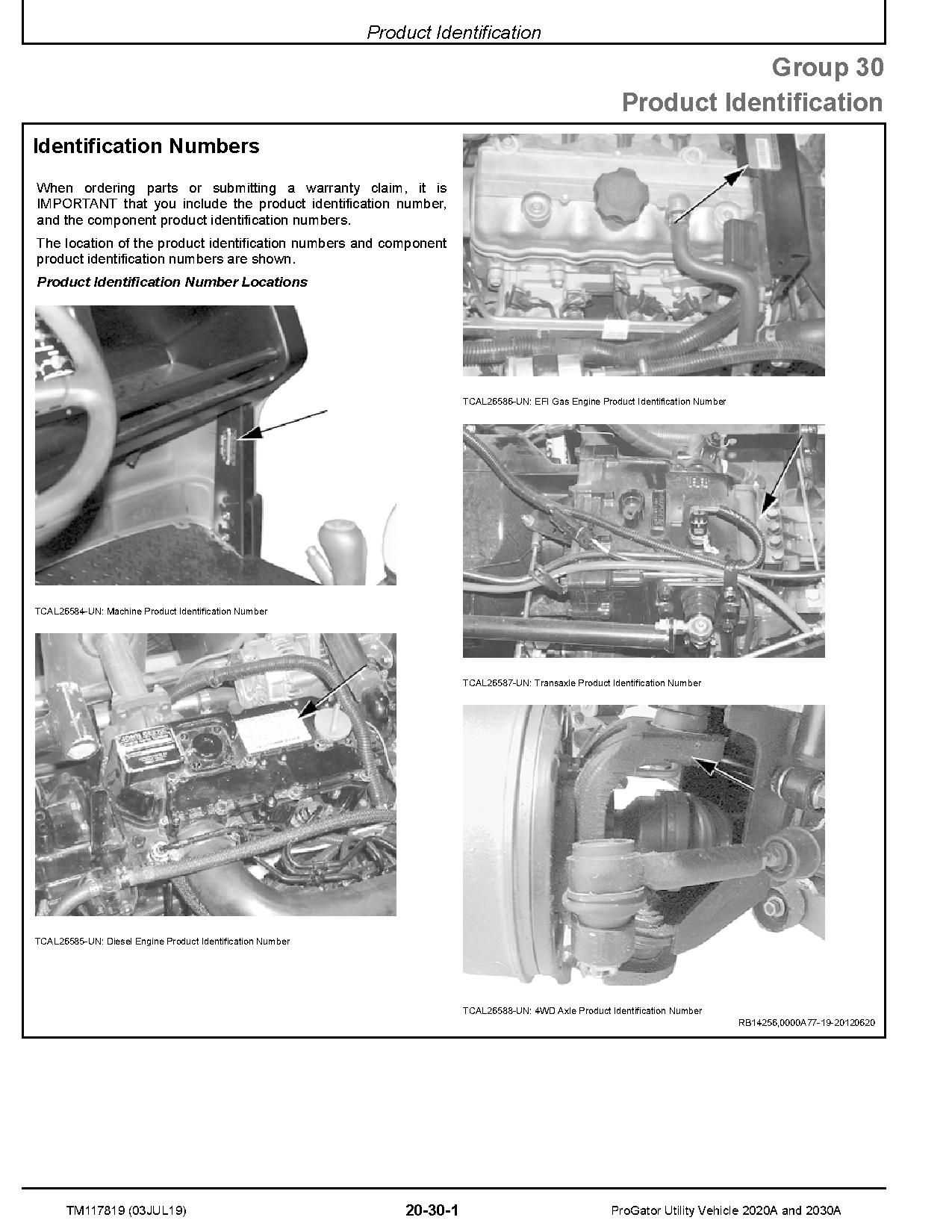 John Deere ProGator 2020A 2030A Utility Vehicles Technical Manual TM117819 (2)