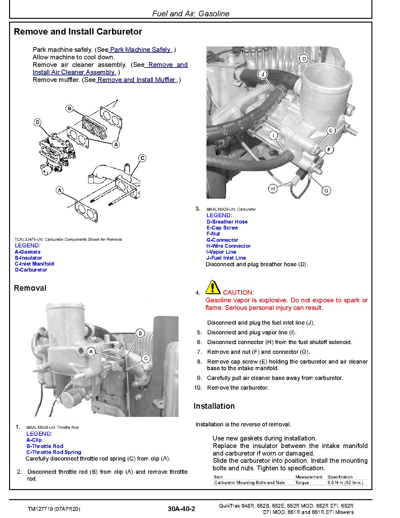 John Deere QuikTrak 648R 652B 652E 652R EFI MOD 661R EFI Walk Behind Mowers Technical Manual TM127719 (3)