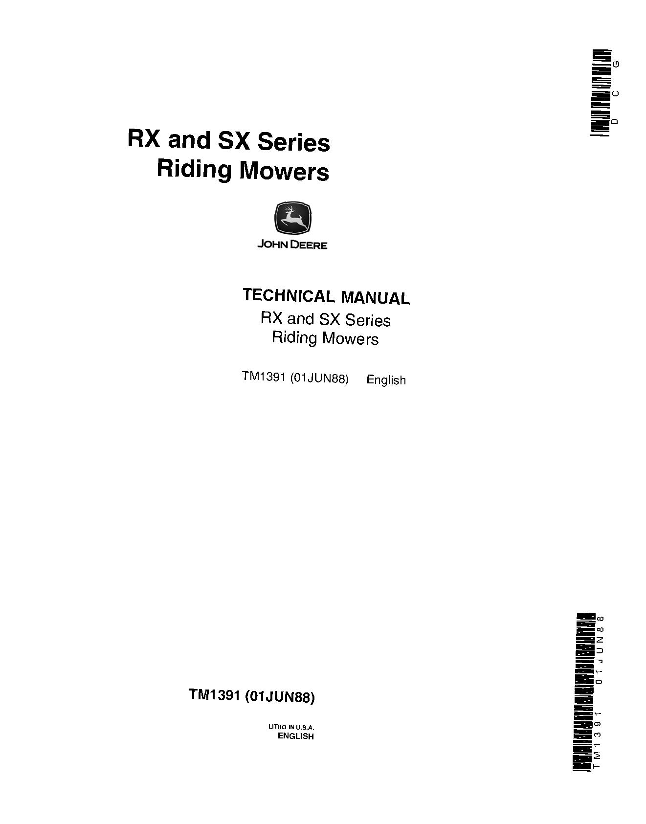 John Deere RX63 RX73 RX75 RX95 SX75 SX95 Riding Mowers Technical Manual tm1391 (1)