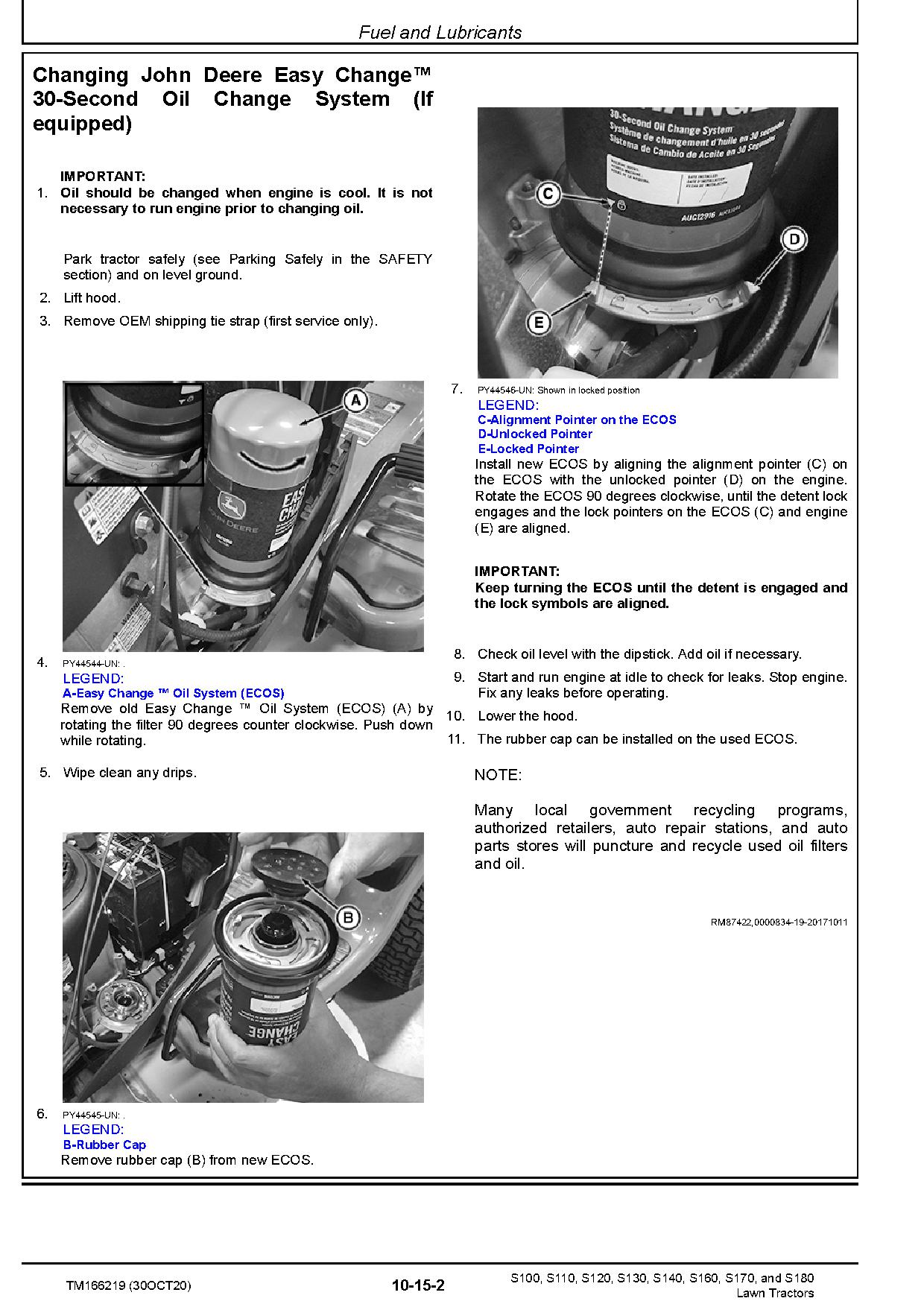 John Deere S100 S110 S120 S130 S140 S160 S170 S180 Lawn Tractors Technical Manual TM166219 (2)