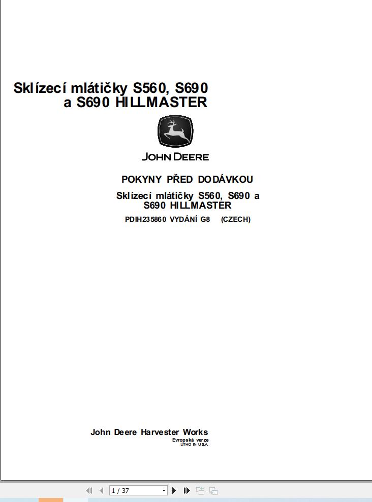 John Deere S560 S690 S690 HILLMASTER Predelivery Manual PDIH235860 CS (1)