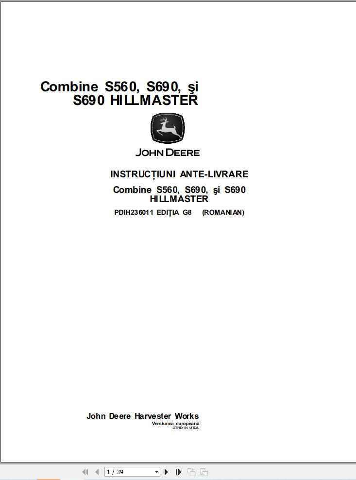John Deere S560 S690 S690 HILLMASTER Predelivery Manual PDIH236011 RO (1)