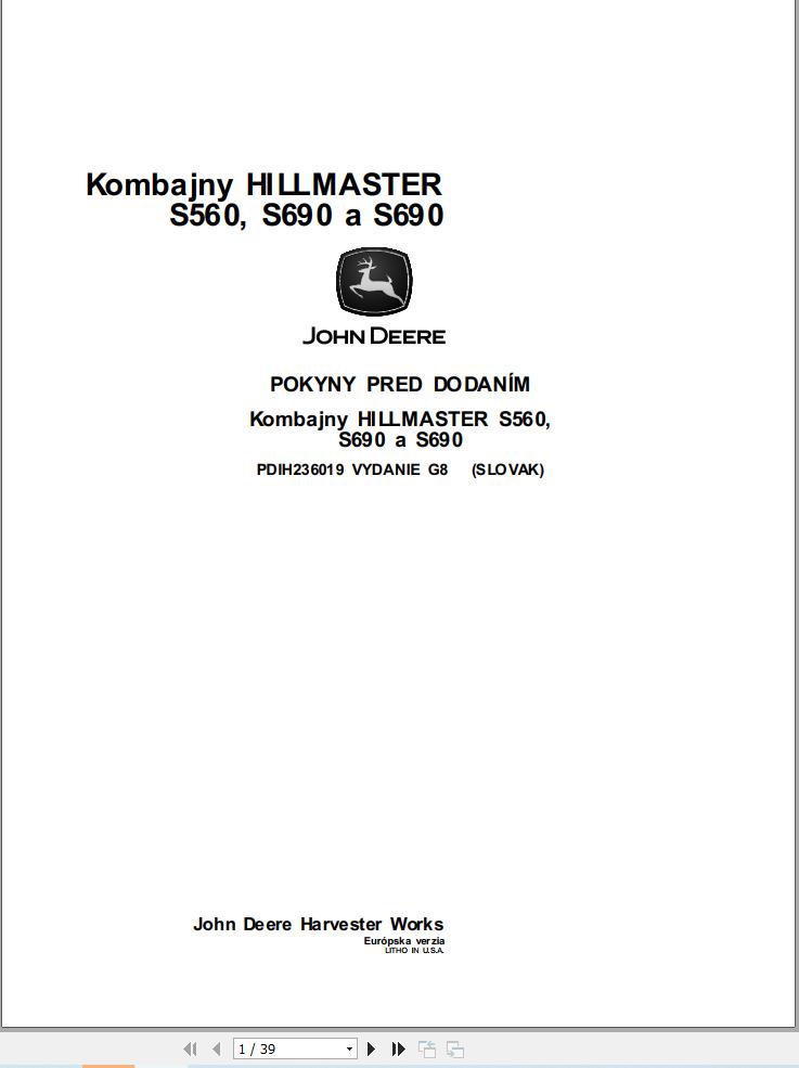 John Deere S560 S690 S690 HILLMASTER Predelivery Manual PDIH236019 SK (1)