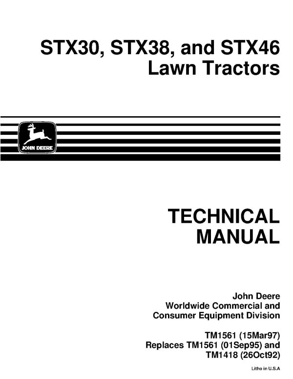 John Deere Stx30 Stx38 Stx46 Lawn Tractors Technical Manual Tm1561 (1)