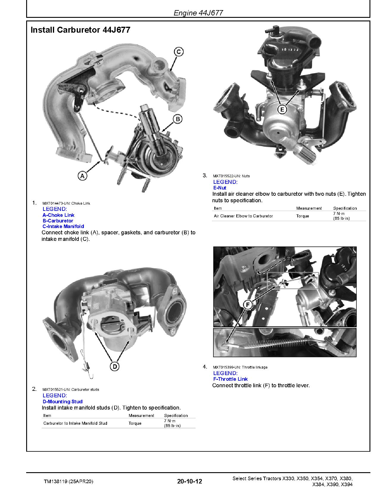 John Deere Select Series X330 X350 X354 X370 X380 X384 X390 X394 Lawn Tractors Technical Manual TM138119 (2)