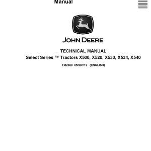 John Deere Select Series X500 X520 X530 X534 X540 Multi Terrain Lawn Tractors Technical Manual TM2309 (1)