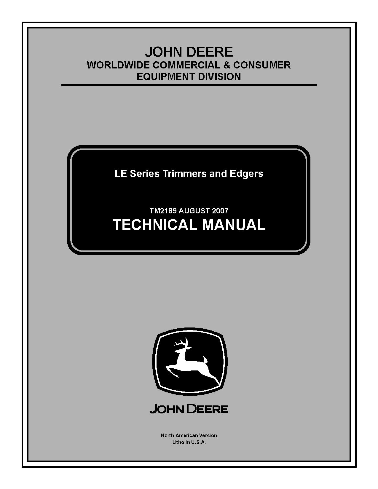 John Deere T105CLE T105SLE XT105SB LE XT120LE XT140LE XT140SB LE XT140SSE LE XT170LE XT250B LE Trimmers Technical Manual TM2189 (1)