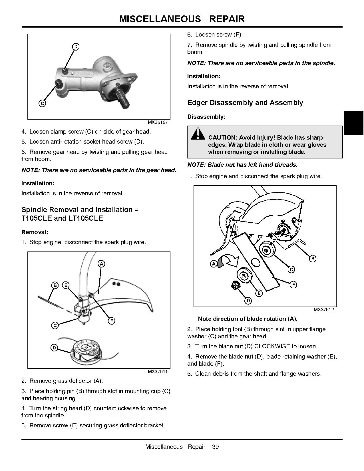 John Deere T105CLE T105SLE XT105SB LE XT120LE XT140LE XT140SB LE XT140SSE LE XT170LE XT250B LE Trimmers Technical Manual TM2189 (3)