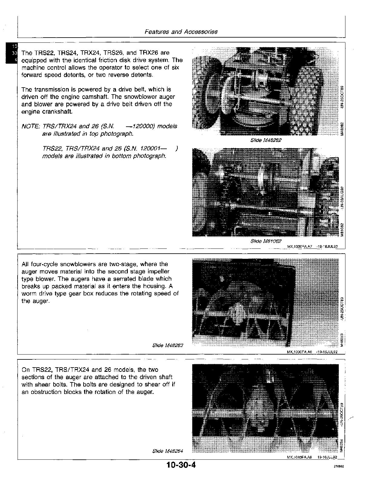 John Deere TRS21 TRS21E TRS22 TRS24 TRS26 TRS27 TRS32 TRX24 TRX26 Walk Behind Snowblowers Technical Manual TM1466 (2)
