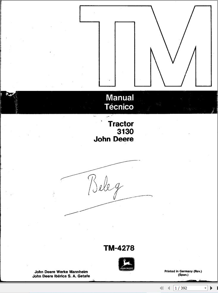 John Deere Tractor 3130 Technical Manual TM4278 ES (1)