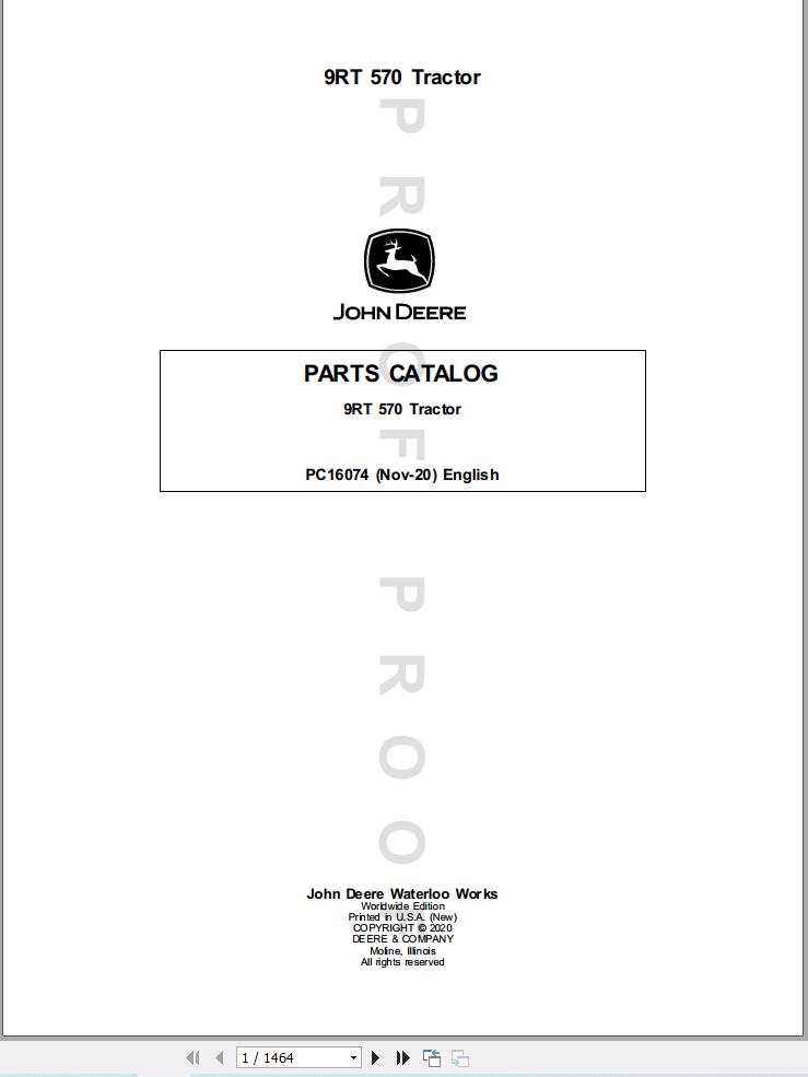 John Deere Tractor 9RT 570 Parts Catalog PC16074 2020 (1)