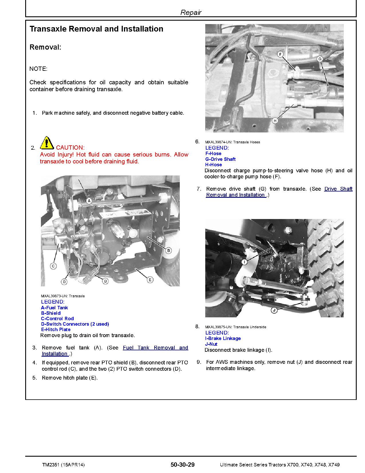 John Deere Ultimate Select Series X700 X740 X748 X749 Lawn Tractors Technical Manual TM2351 (4)