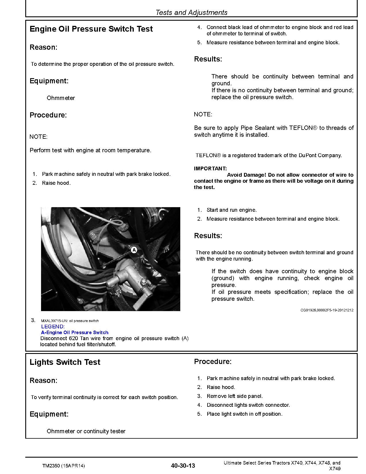 John Deere Ultimate Select Series X740 X744 X748 X749 Lawn Tractors Technical Manual TM2350 (3)