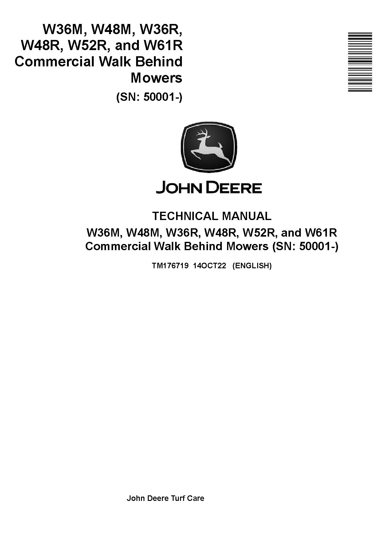 John Deere W36M W36R W48M W48R W52R W61R Commercial Walk Behind Mowers Technical Manual TM176719 (1)