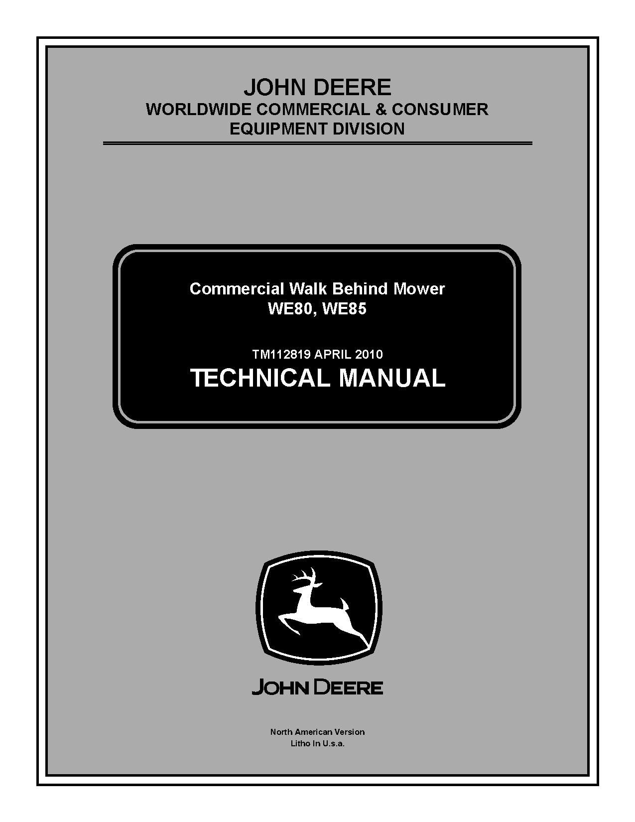 John Deere WE80 WE85 Commercial Walk Behind Mowers Technical Manual TM112819 (1)