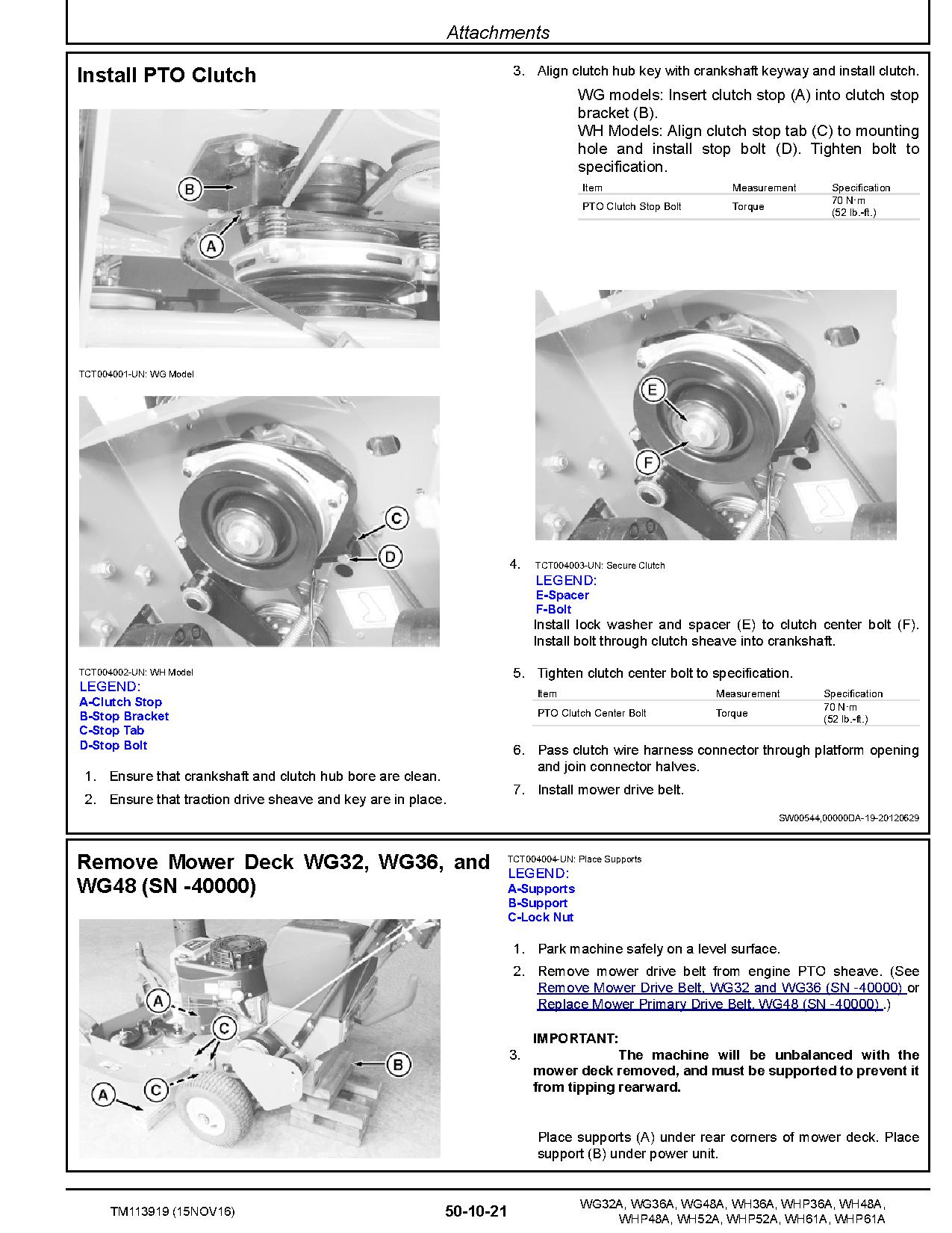 John Deere WG32A WG36A WG48A WH36A WH48A WH52A WH61A WHP36A WHP48A WHP52A WHP61A Commercial Walk Behind Mowers Technical Manual TM113919 (3)