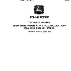 John Deere X330 X350 X354 X370 X380 X384 X390 X394 Lawn Tractors Technical Manual TM175819 (1)