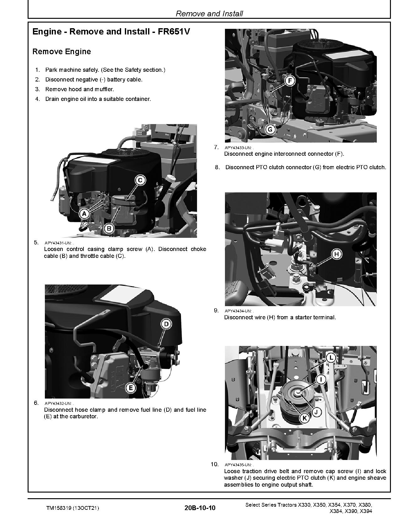 John Deere X330 X350 X354 X370 X380 X384 X390 X394 Select Series Tractors Technical Manual TM158319 (2)