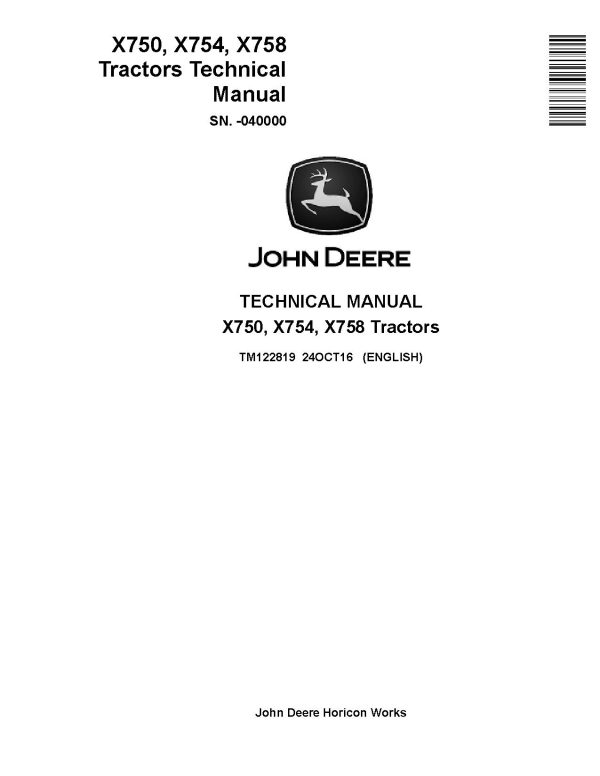 John Deere X750 X754 X758 Lawn Tractors Technical Manual Tm122819 (1)
