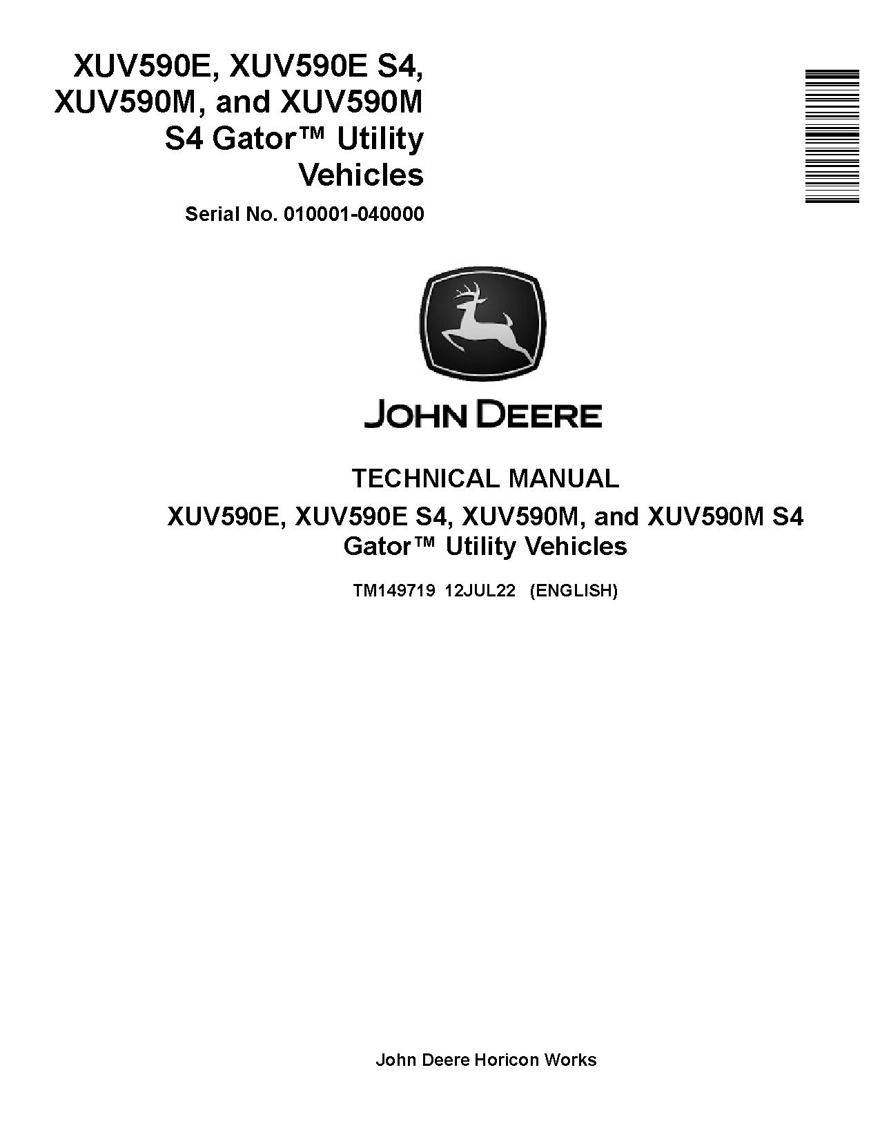 John Deere XUV590E XUV590E S4 XUV590M XUV590M S4 Gator Utility Vehicles Technical Manual TM149719 (1)
