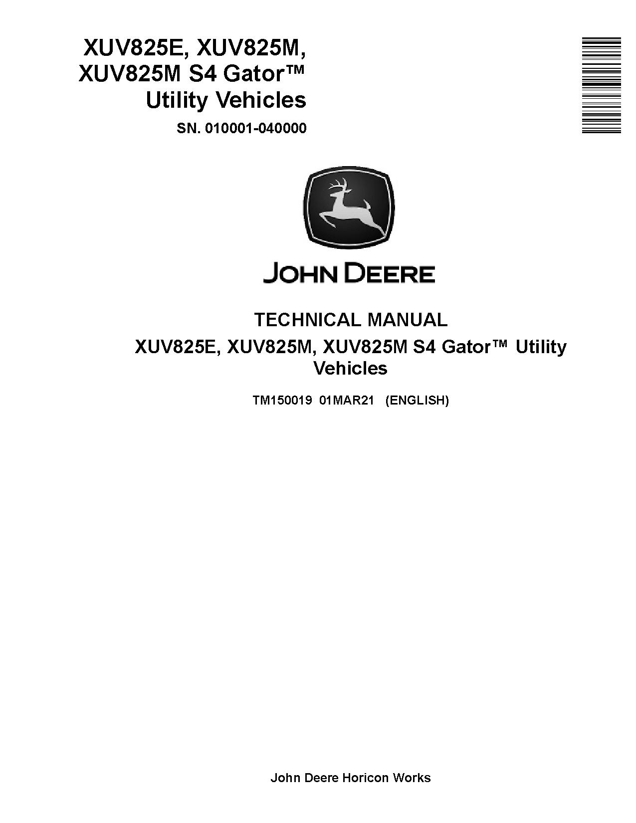 John Deere XUV825E XUV825M XUV825M S4 Gator Utility Vehicles Technical Manual TM150019 (1)