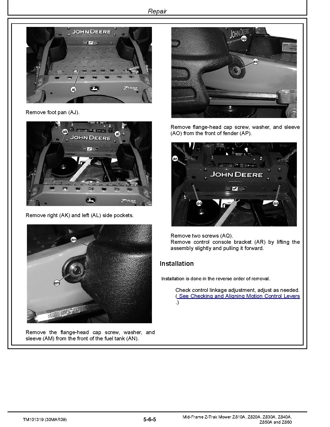 John Deere Z Trak Z810A Z820A Z830A Z840A Z850A Z860 Mid Frame Mowers Technical Manual TM101319 (4)