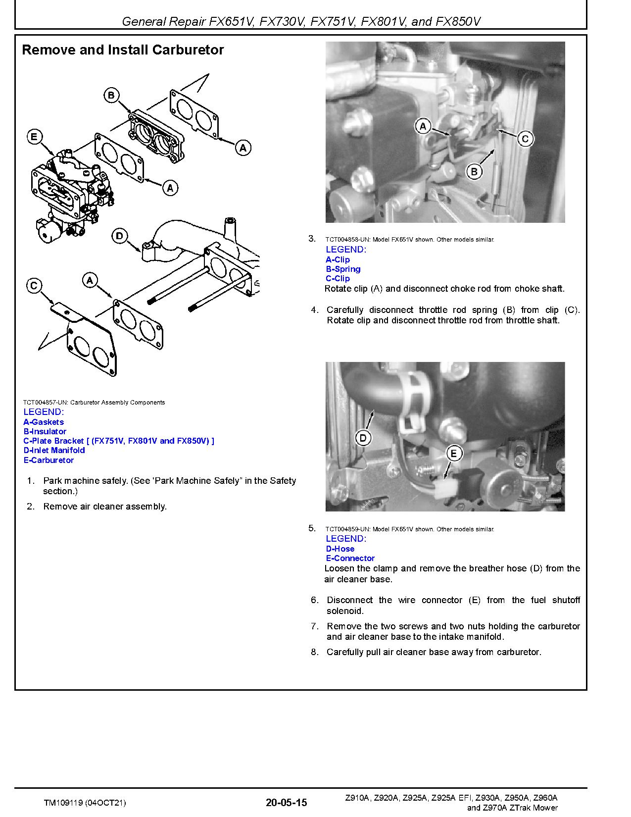 John Deere Z Trak Z910A Z920A Z925AEFI Z930A Z950A Z960A Z970A Zero Turn Mowers Technical Manual TM109119 (2)