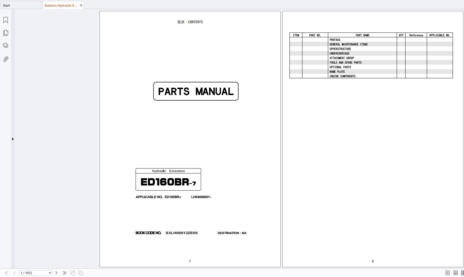 Kobelco Hydraulic Excavators ED160BR 7 2025 Parts Manual S3LH00013ZE (1)