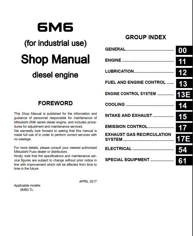 Mitsubishi Engine 6M6 Shop Manual 2017