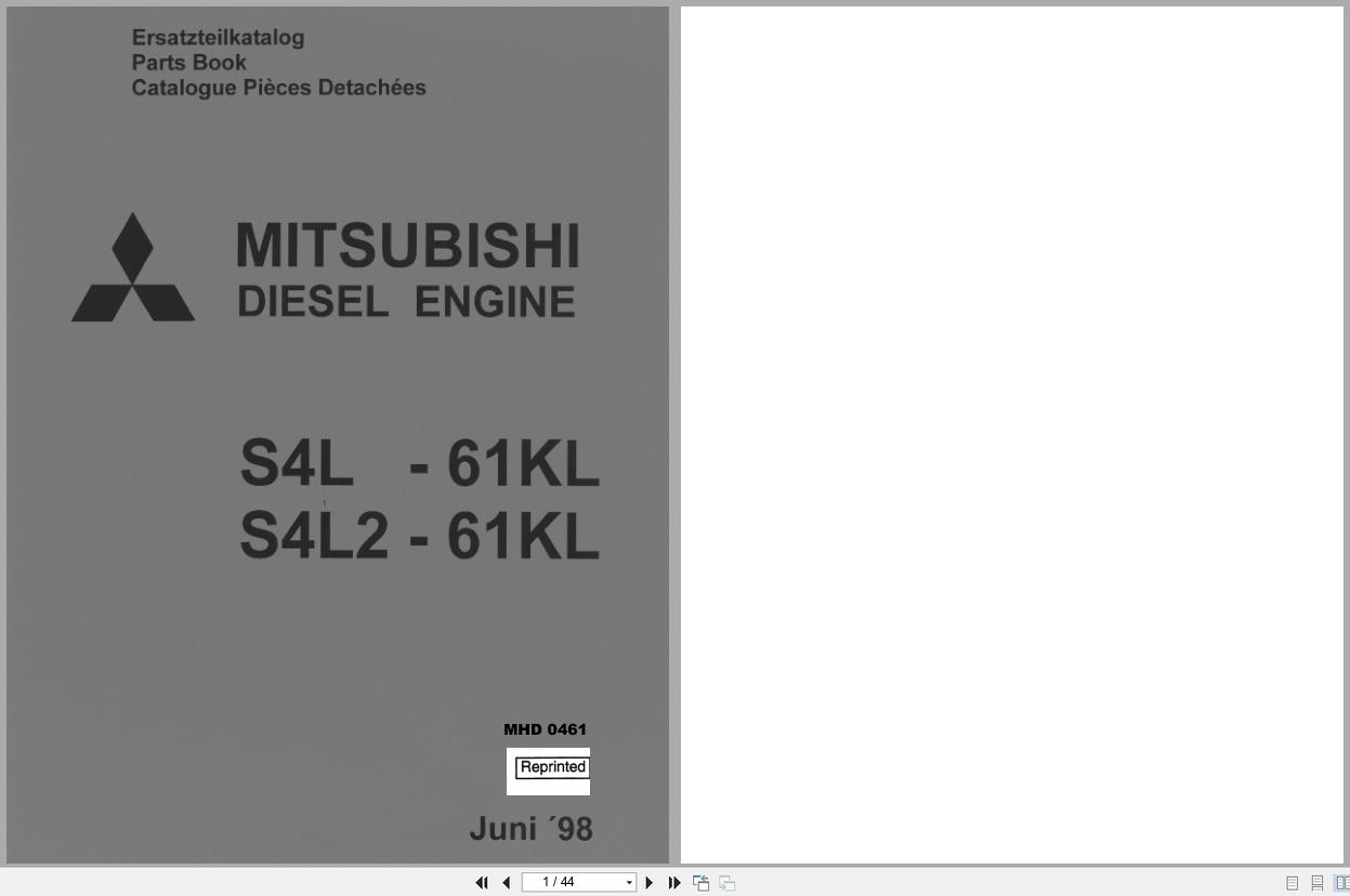 Mitsubishi Engine S4L 61KL S4L2 61KL Parts Book MHD0461 (1)